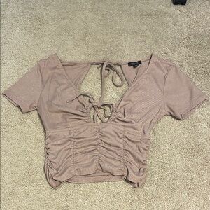 Willow Pink Ruched Tie-Front Crop Blouse